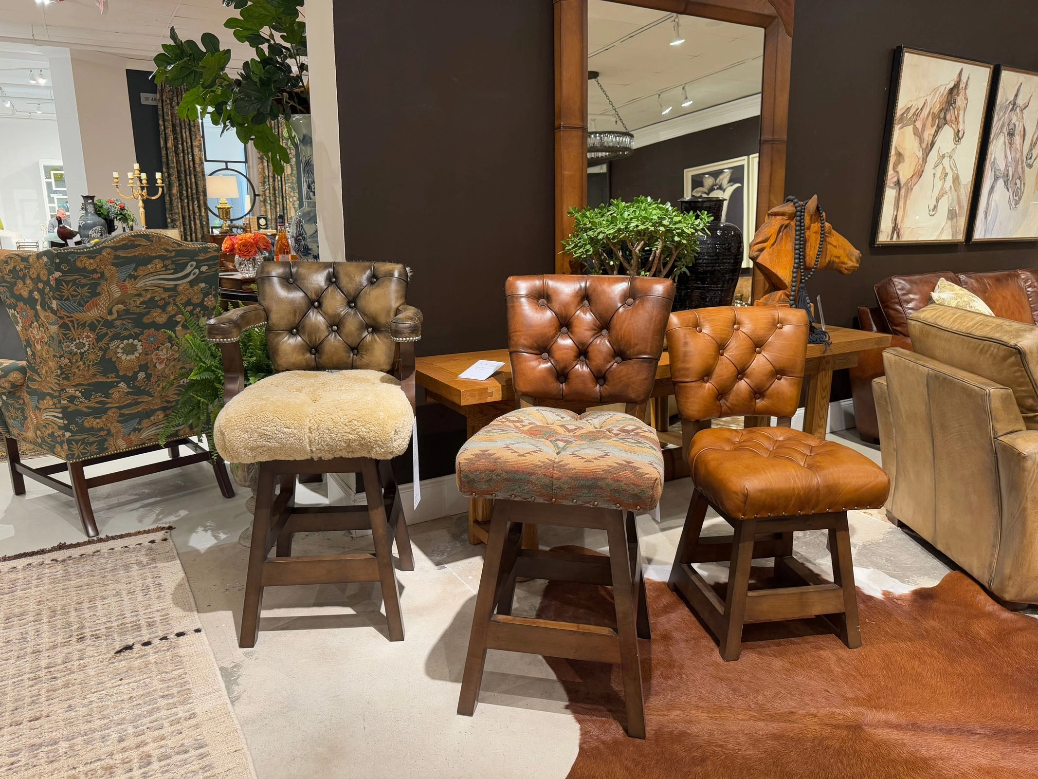 Leather Tufted Bar Stools with Backs