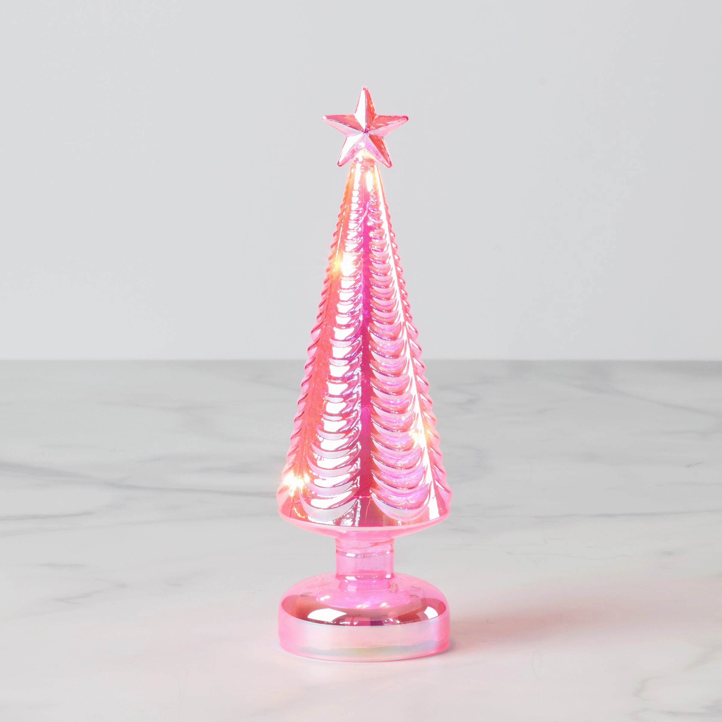 Led Lit Pink Glass Star-Topped Holiday Tree
