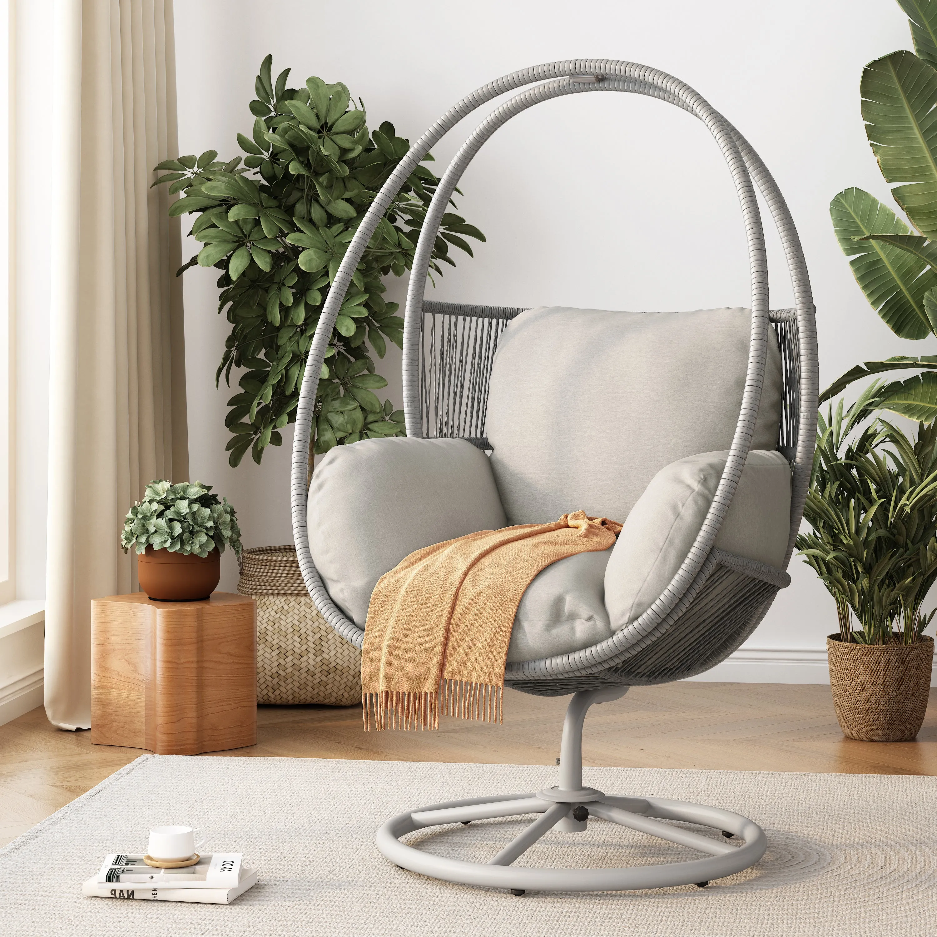 Lianie Outdoor Swivel Lounge Chair, Light Gray chandelier, pendant light