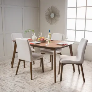 Light Beige Fabric/ Natural Walnut Finish 60-inch Rectangular 5 Piece Dining - NH782992 dining table set, round dining table