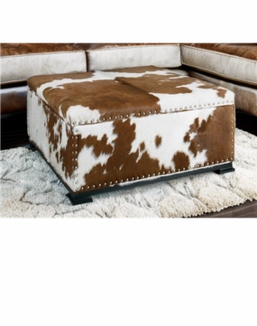 Lillian Square Cowhide Storage Ottoman table runner, placemat