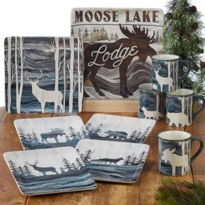 Lone Oak Lodge Dinner & Serve Ware shower curtain, waterproof liner