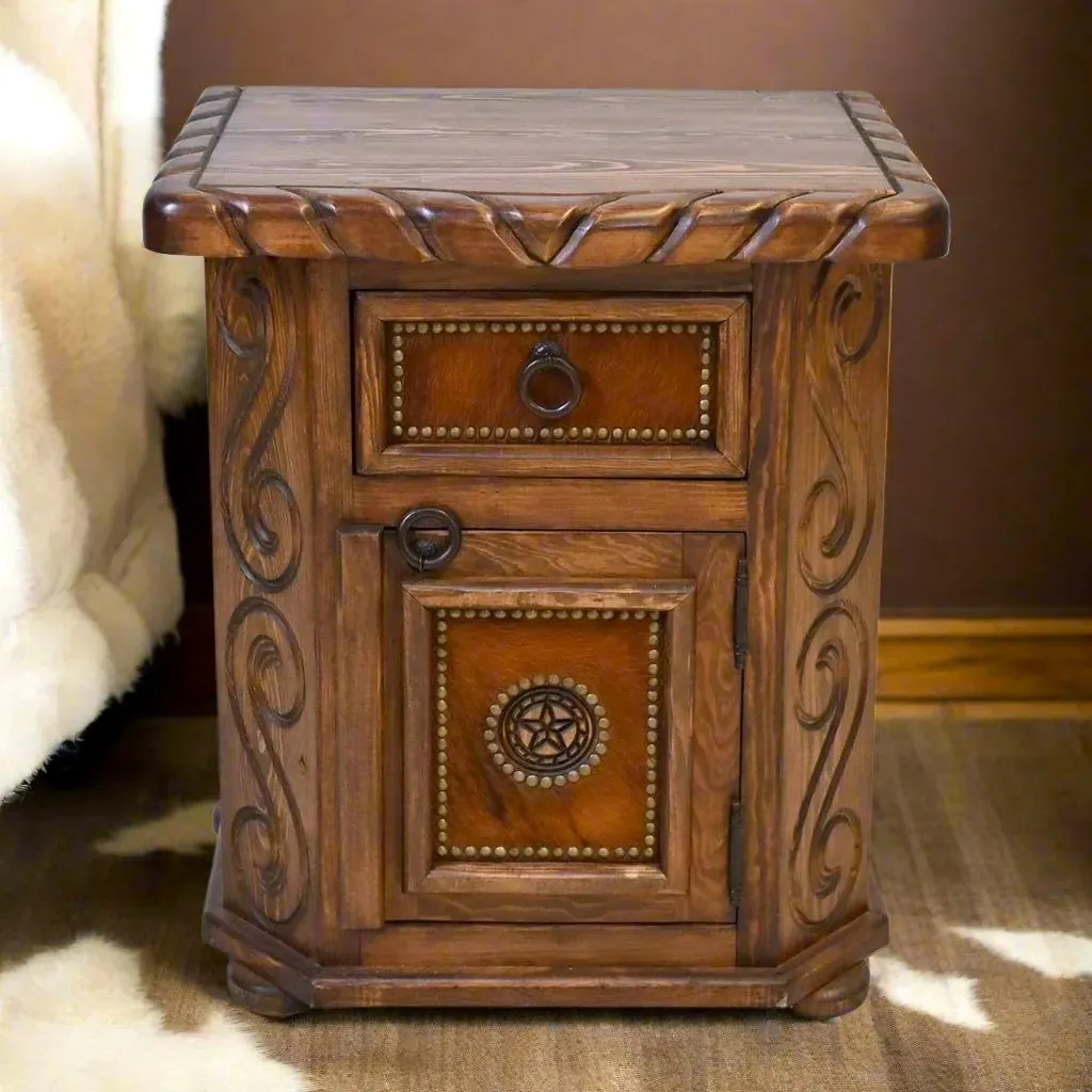 Lonestar Cowhide Nightstand bedroom furniture, nightstand