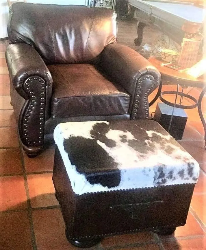 Longhorn Cowhide Ottoman
