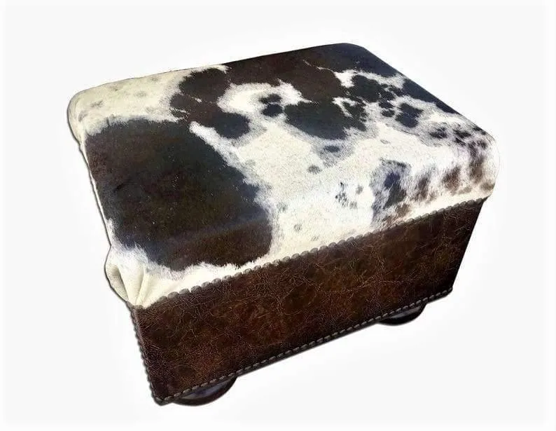 Longhorn Cowhide Ottoman