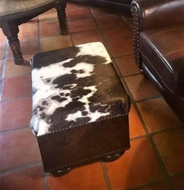 Longhorn Cowhide Ottoman