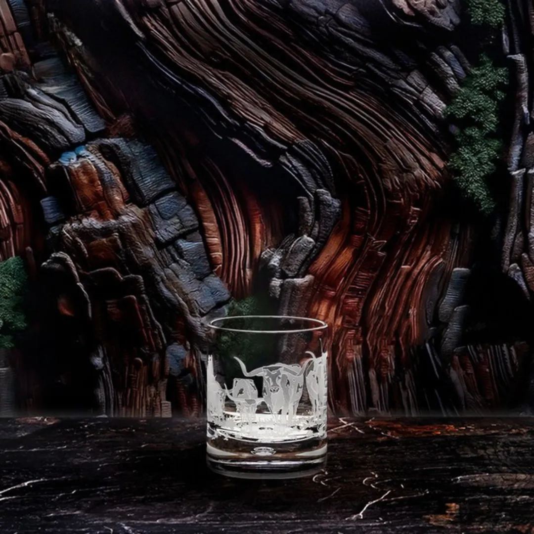 Longhorn Stampede Sand Carved Rocks Glasses