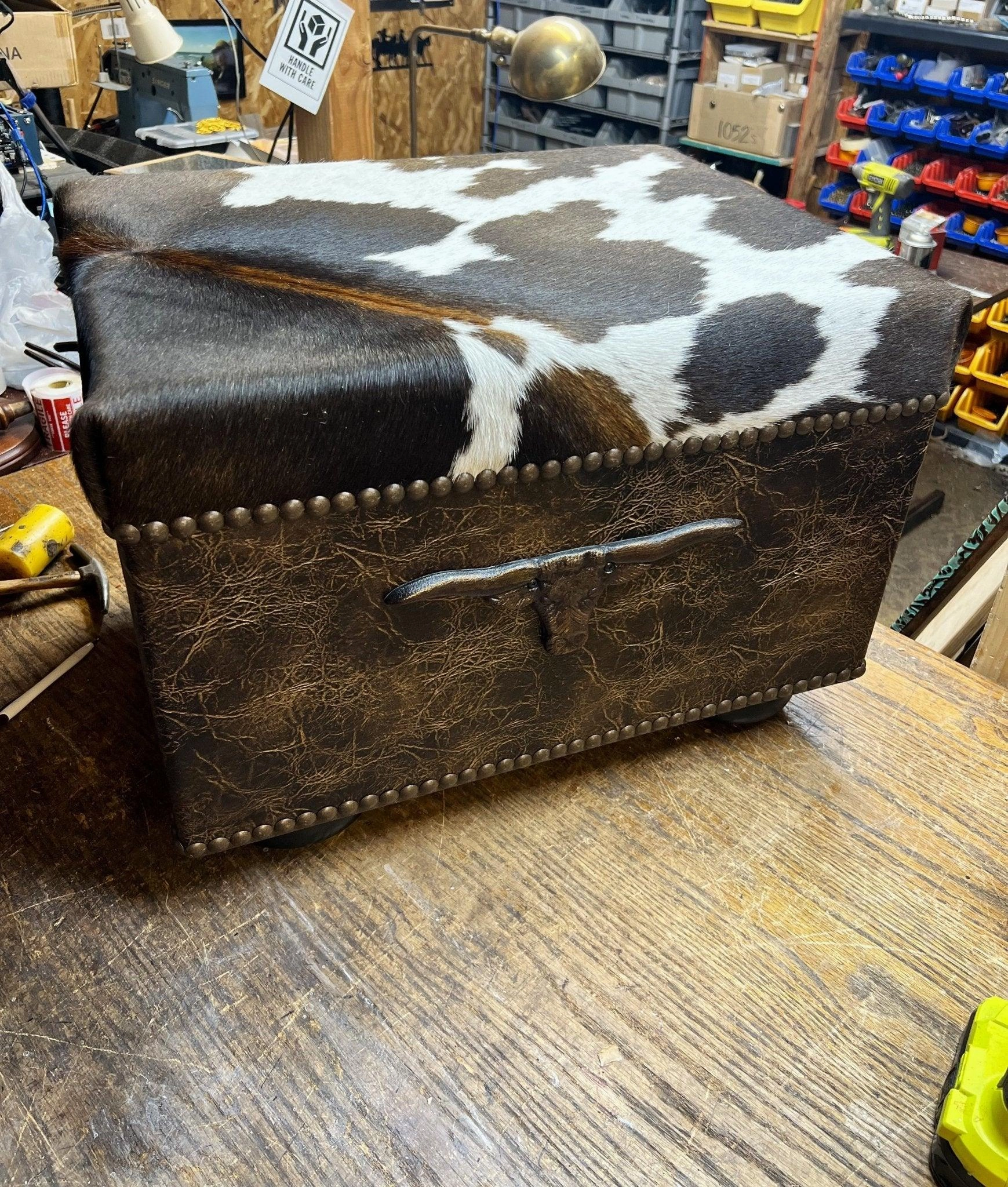 Longhorn Cowhide Ottoman