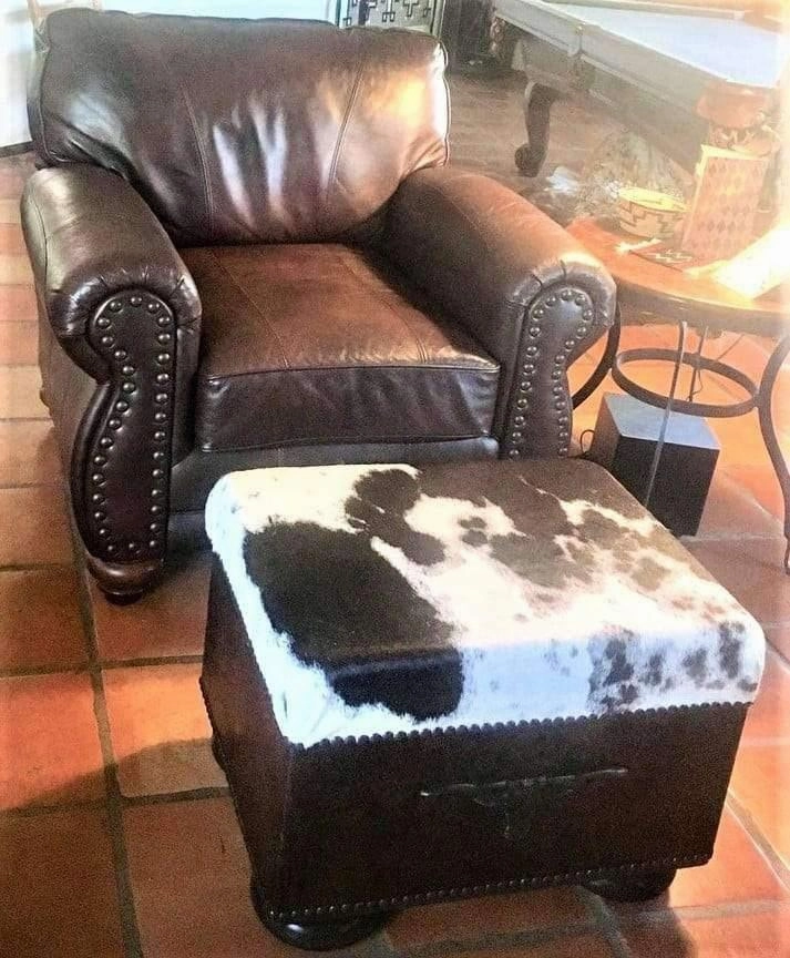 Longhorn Cowhide Ottoman