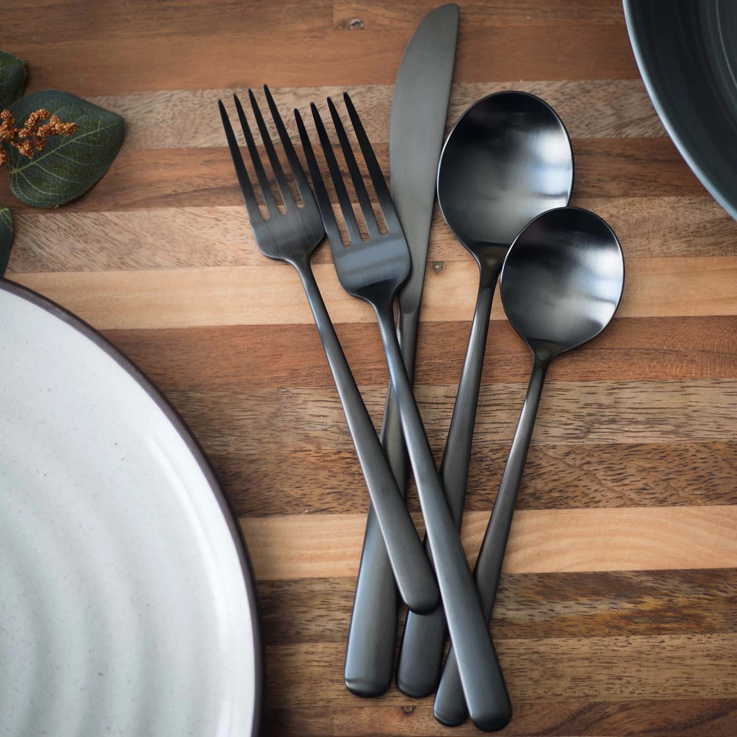 Lorenn Black Satin 20 Piece Flatware Set