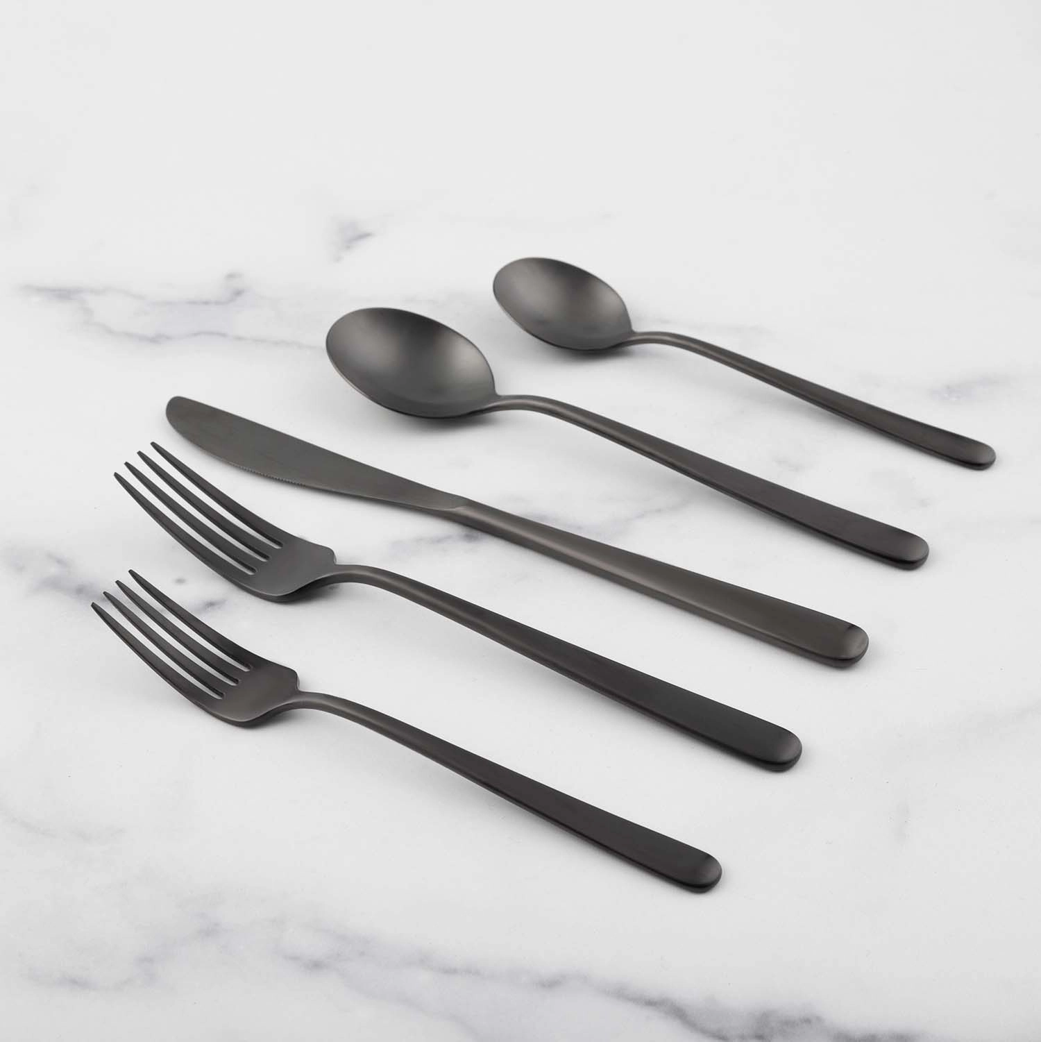 Lorenn Black Satin 20 Piece Flatware Set