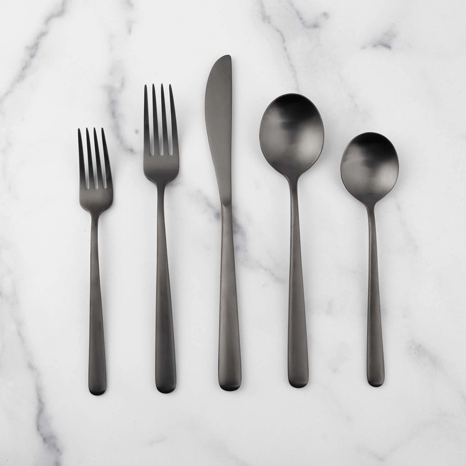 Lorenn Black Satin 20 Piece Flatware Set