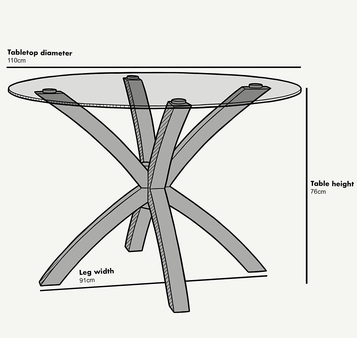 Lugano 110cm Round Glass Top Solid Oak Legs Dining Table