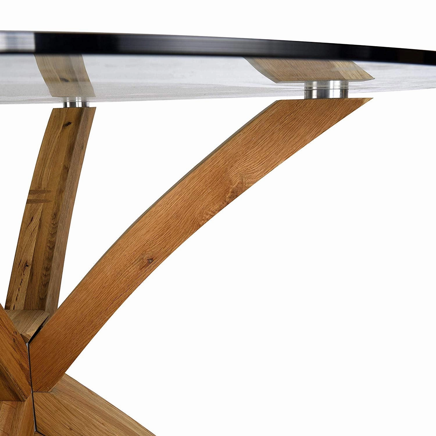 Lugano 110cm Round Glass Top Solid Oak Legs Dining Table