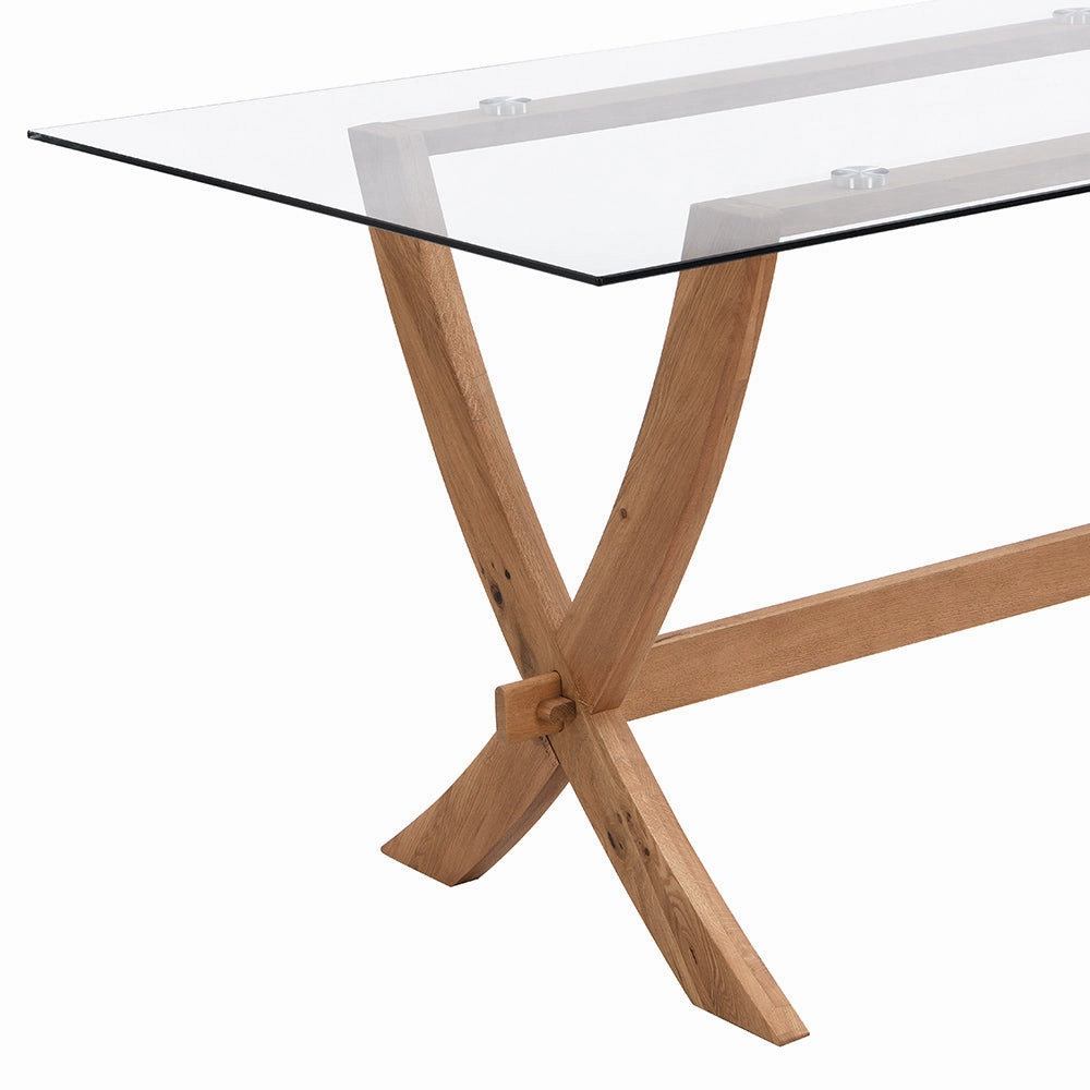 Lugano 160cm Rectangular Glass Top Solid Oak Legs Dining Table