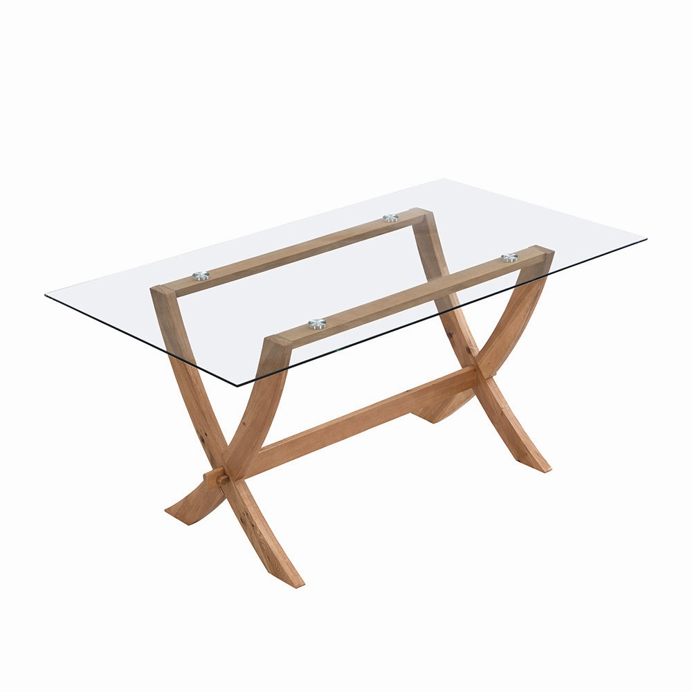 Lugano 160cm Rectangular Glass Top Solid Oak Legs Dining Table