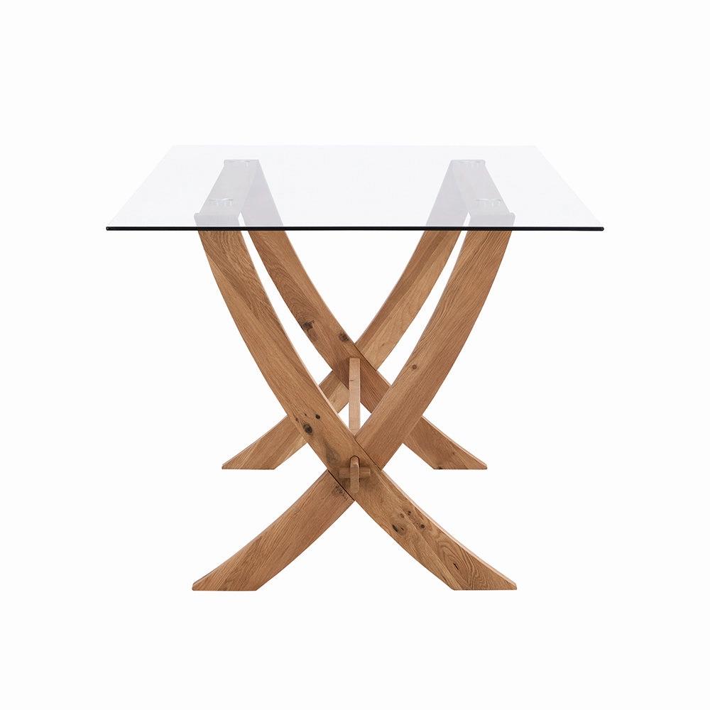 Lugano 160cm Rectangular Glass Top Solid Oak Legs Dining Table