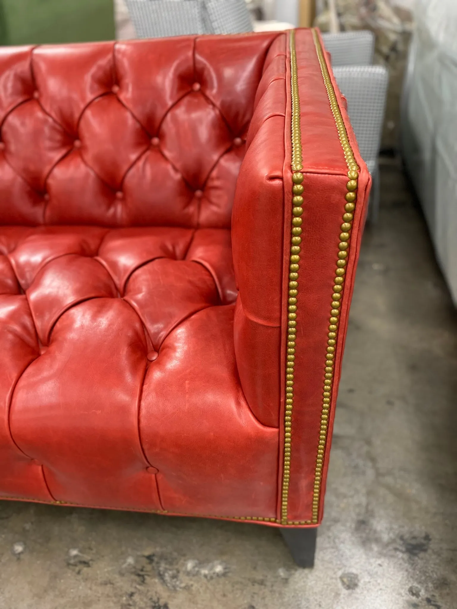 Luxury Red Leather Tufted Sofa