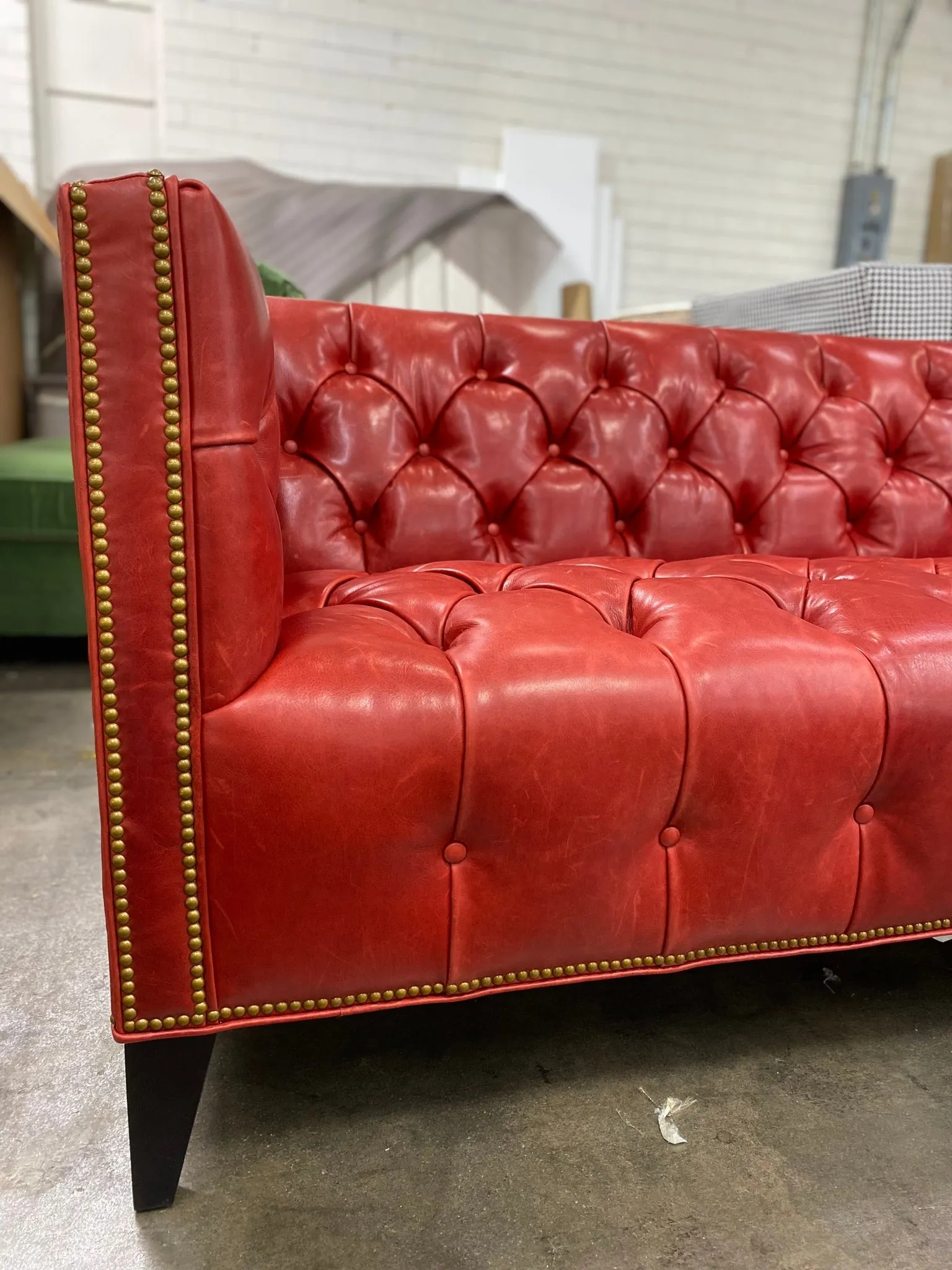 Luxury Red Leather Tufted Sofa