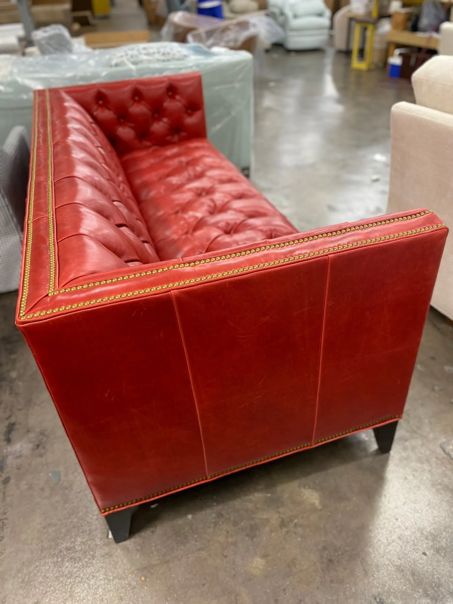 Luxury Red Leather Tufted Sofa
