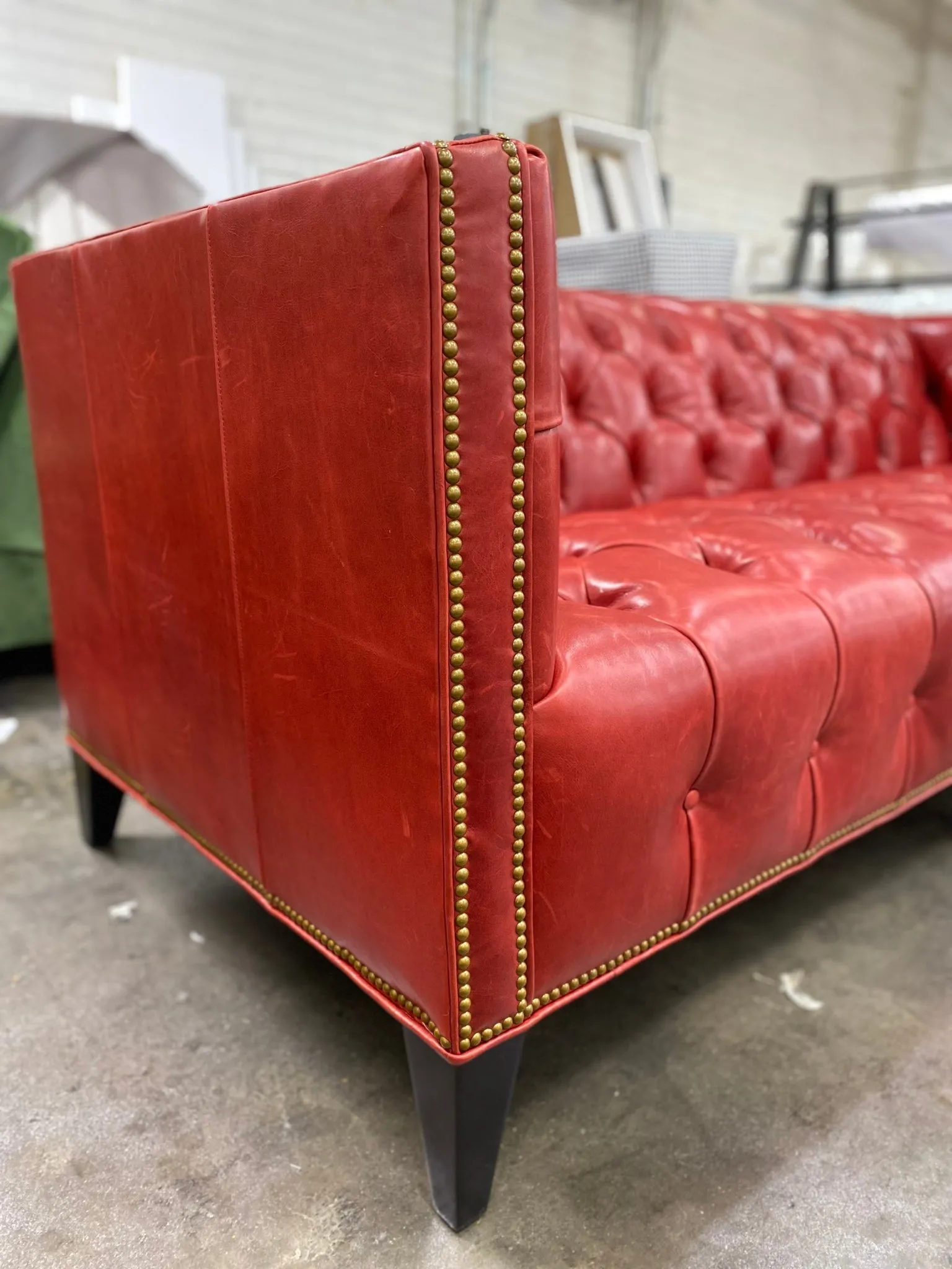 Luxury Red Leather Tufted Sofa