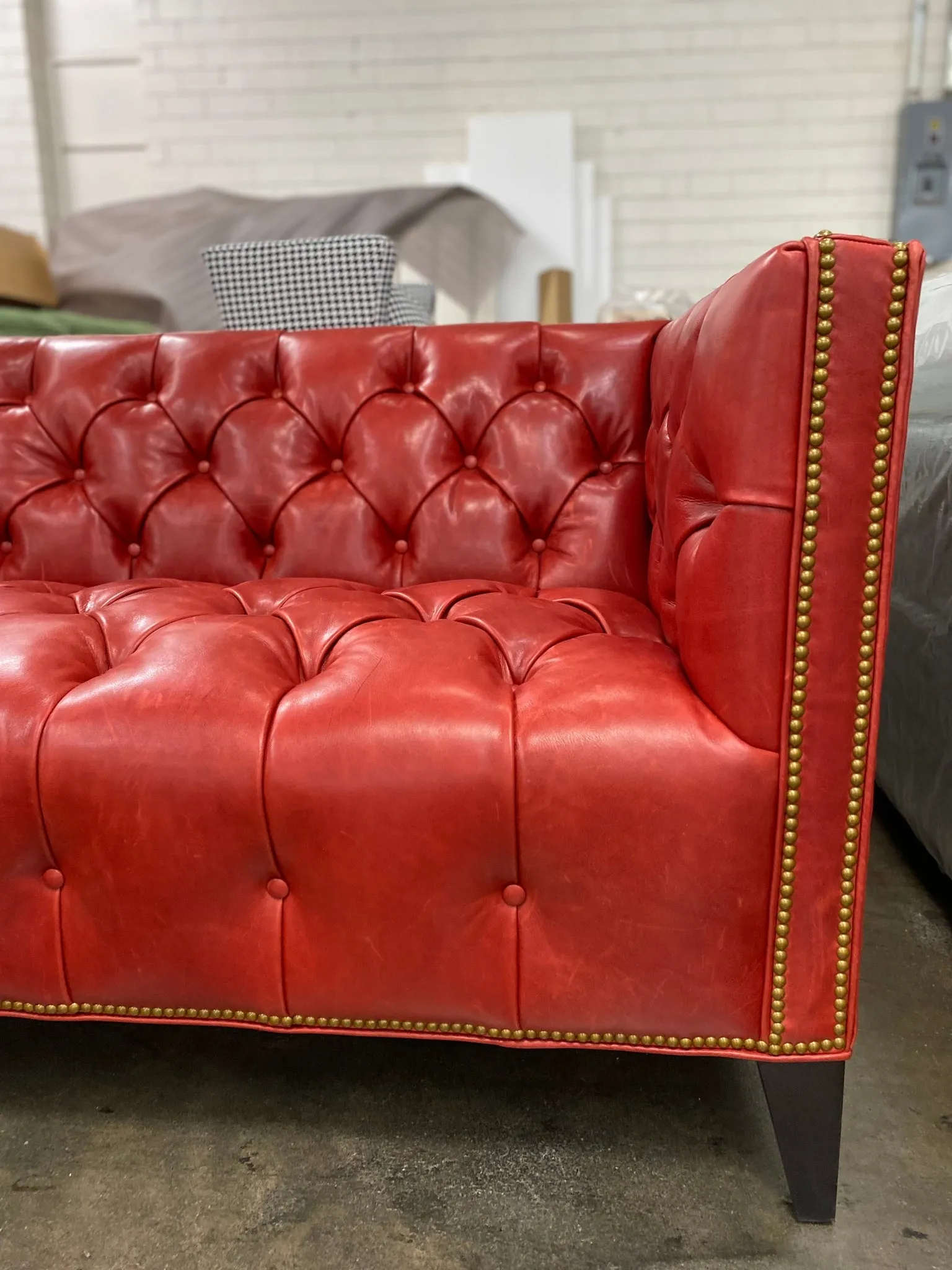 Luxury Red Leather Tufted Sofa