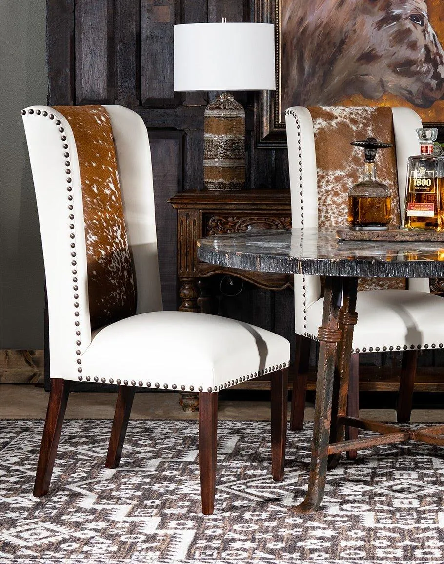 Luxury White Leather Dining Chair with Longhorn Hide gaming chair, computer chair
