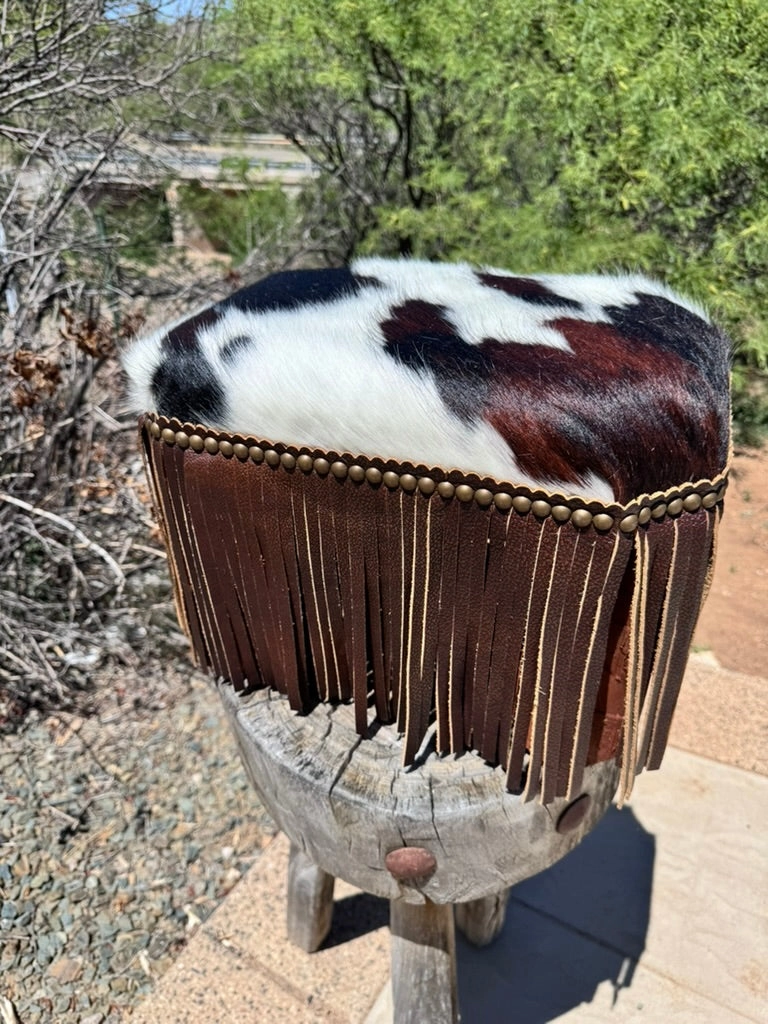 Luxury Leather Fringed Cowhide Stool Ottoman