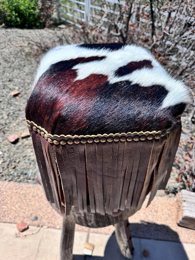 Luxury Leather Fringed Cowhide Stool Ottoman