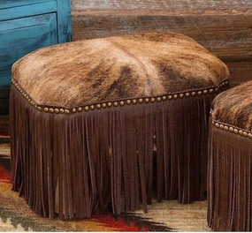 Luxury Leather Fringed Cowhide Stool Ottoman table runner, placemat