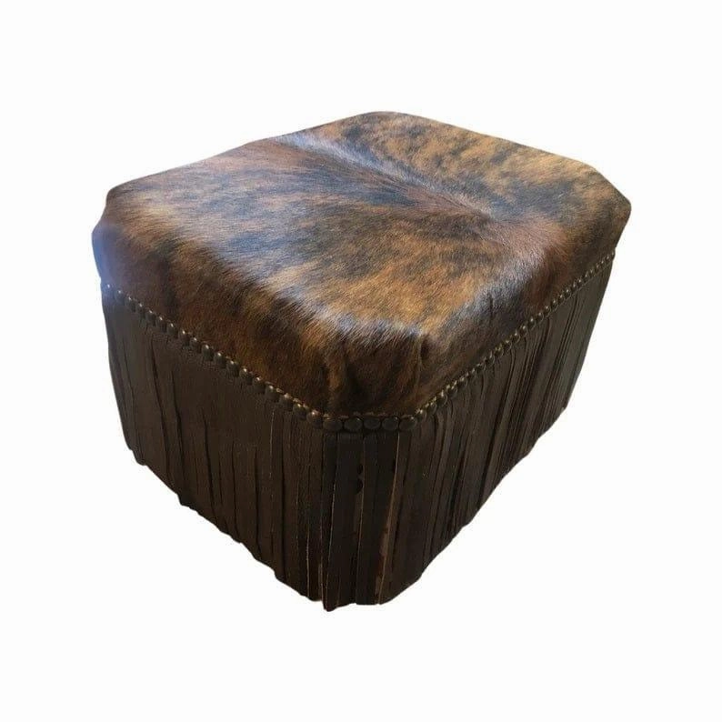 Luxury Leather Fringed Cowhide Stool Ottoman