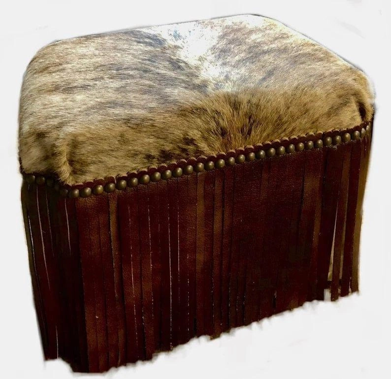 Luxury Leather Fringed Cowhide Stool Ottoman