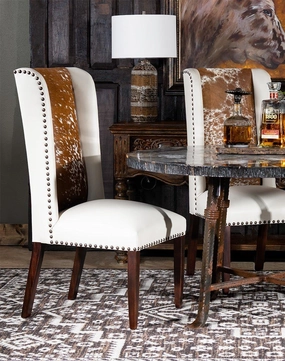 Luxury White Leather Dining Chair with Longhorn Hide glassware set, wine glass
