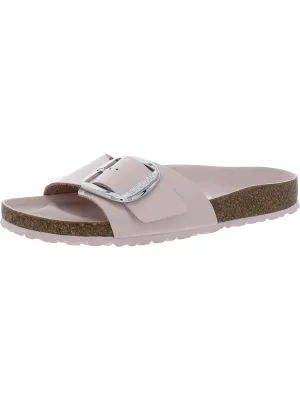 Madrid Big Buckele Womens Patent Leater Slip On Slide Sandals
