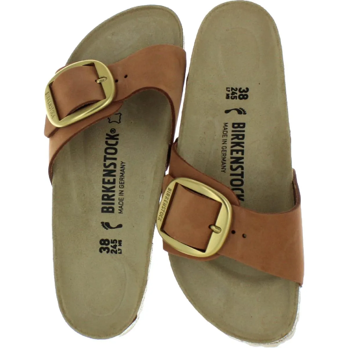 Madrid Big Buckle Womens Nubuck Slip On Footbed Sandals