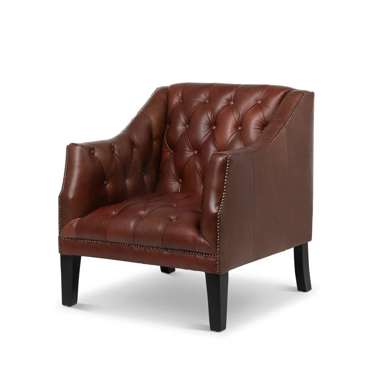 Mahogany Tufted Leather Club Chair