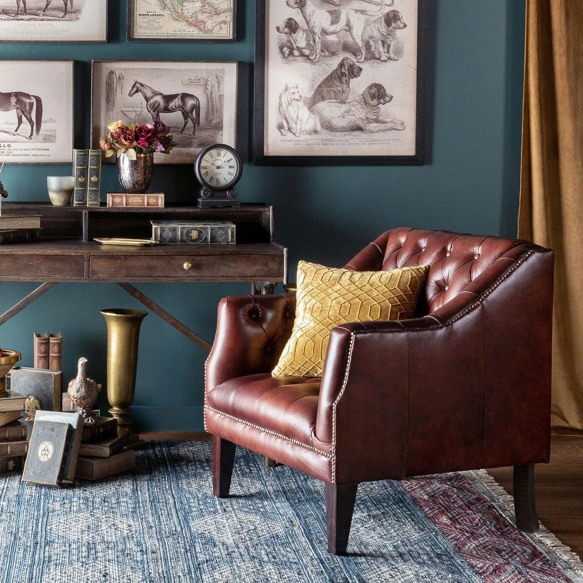 Mahogany Tufted Leather Club Chair gaming chair, computer chair