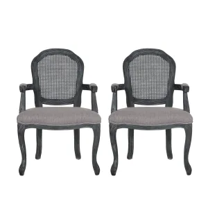 Mariette French Country Wood and Cane Upholstered Dining Chair, Set of 2 dining table set, 6-piece dining set