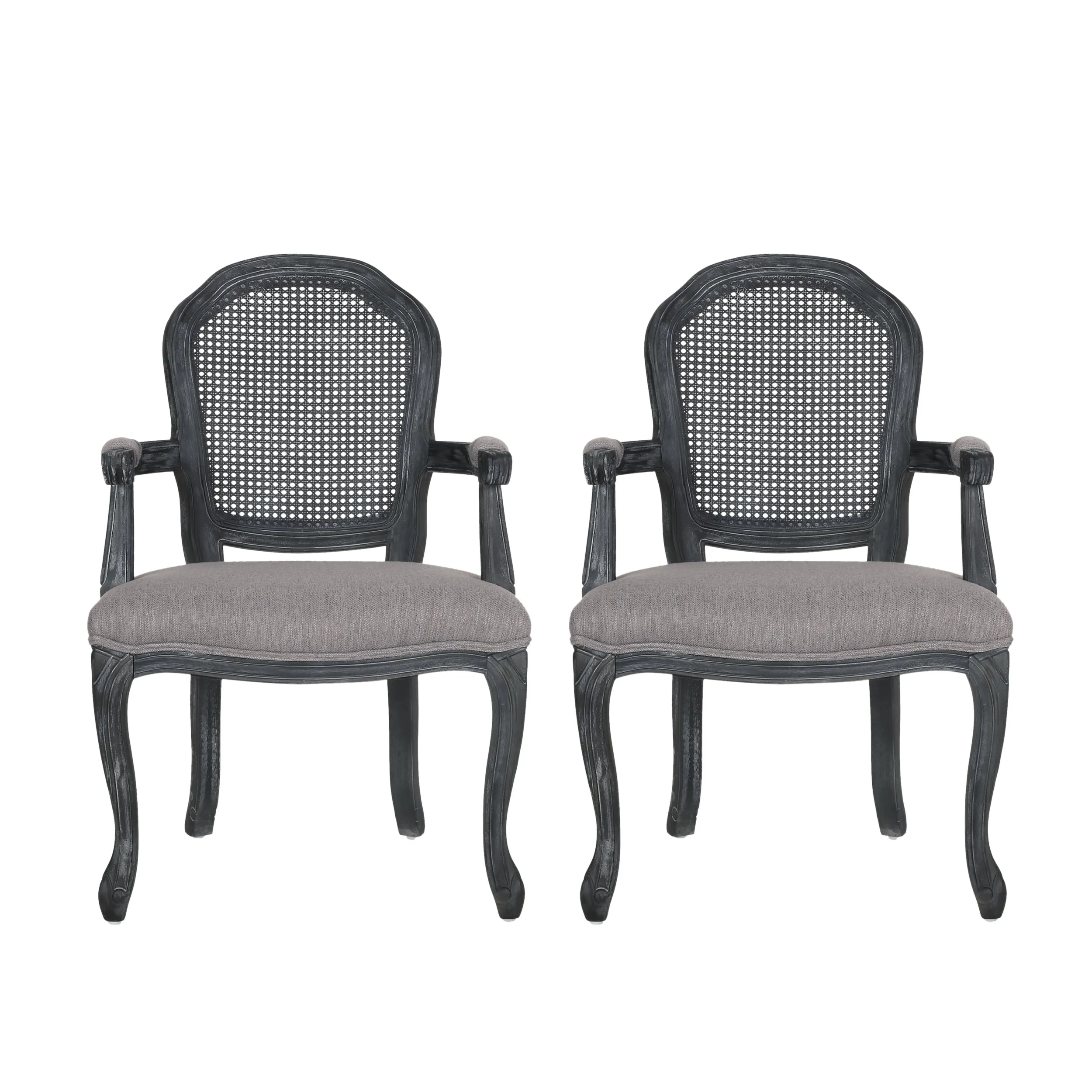 Mariette French Country Wood and Cane Upholstered Dining Chair, Set of 2 dining table set, 6-piece dining set