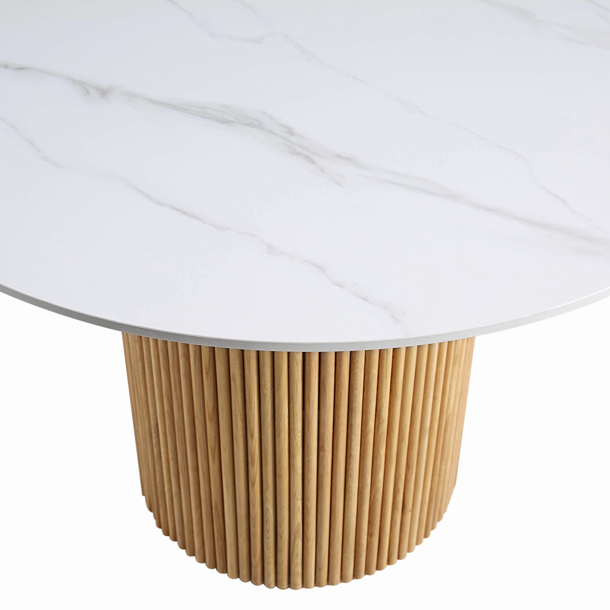 Maru Ceramic Top Oak Pedestal Round Dining Table