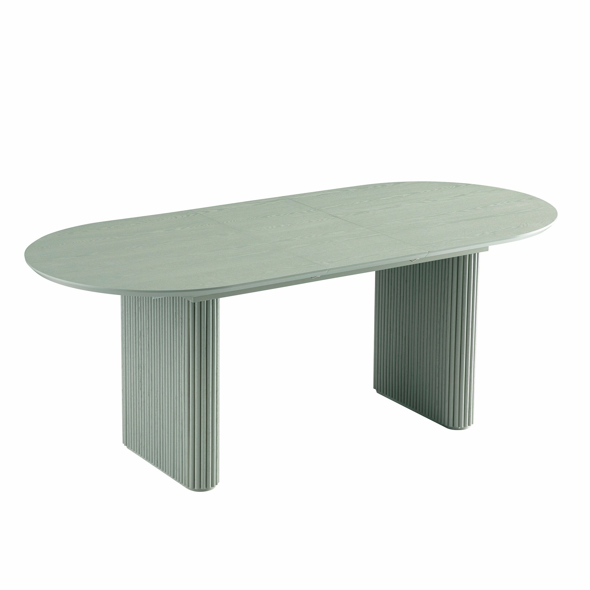 Maru Oval 6-8 Seater Extending Oak Pedestal Dining Table, Sage Green