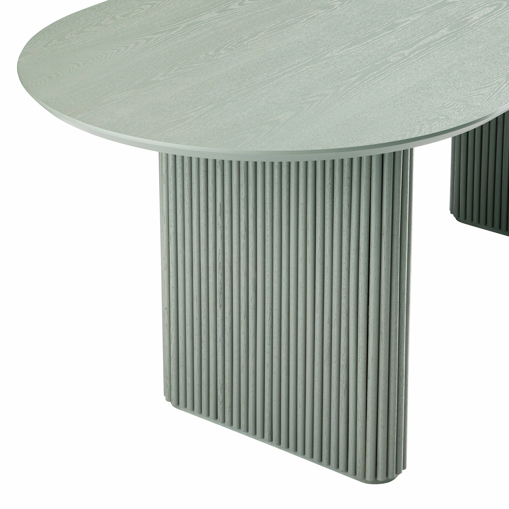 Maru Oval 6-8 Seater Extending Oak Pedestal Dining Table, Sage Green