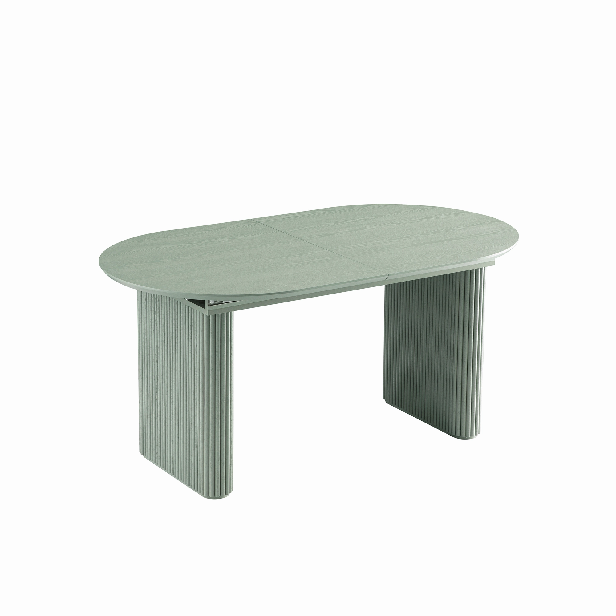Maru Oval 6-8 Seater Extending Oak Pedestal Dining Table, Sage Green