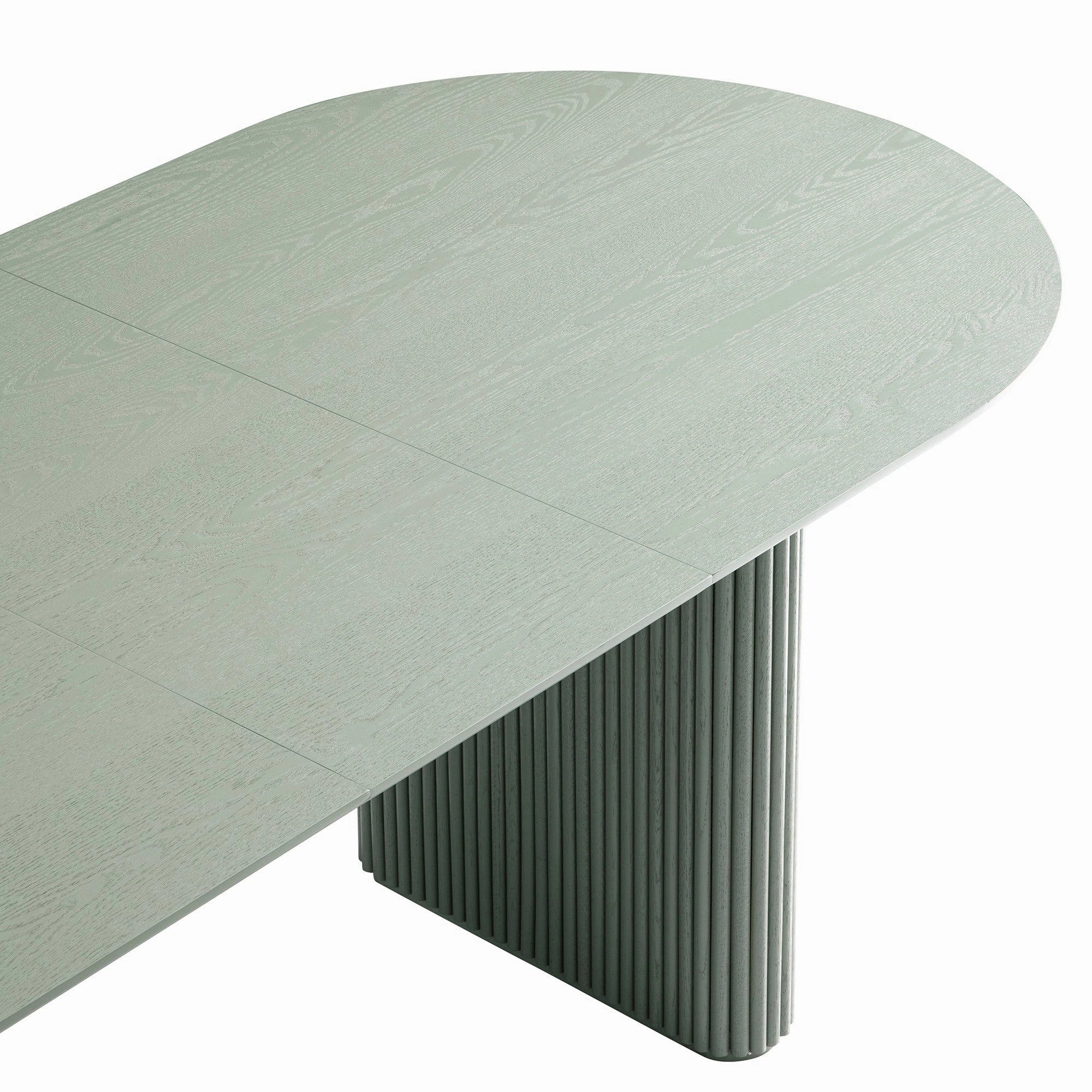 Maru Oval 6-8 Seater Extending Oak Pedestal Dining Table, Sage Green