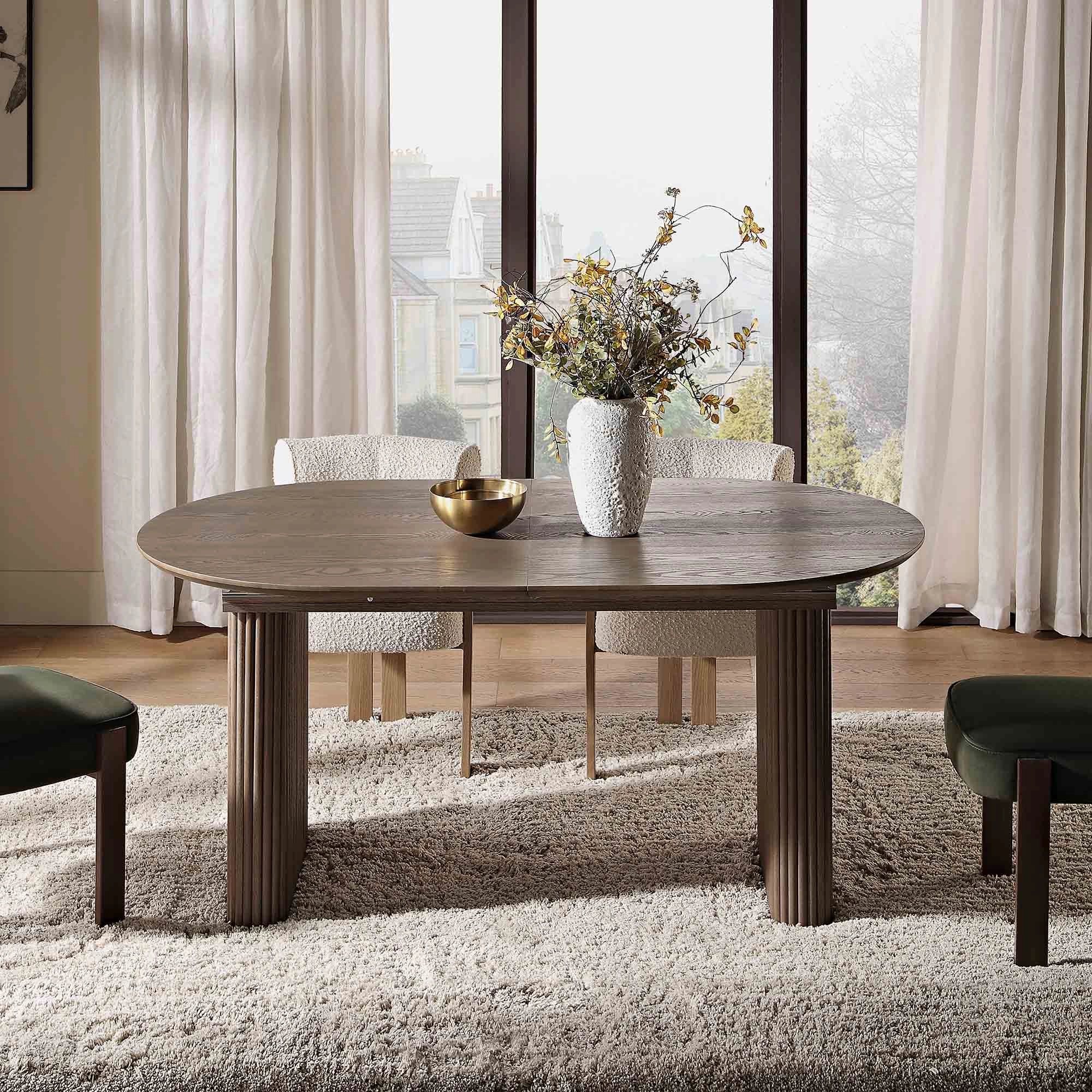 Maru Oval 6-8 Seater Extending Oak Pedestal Dining Table, Silver Oak