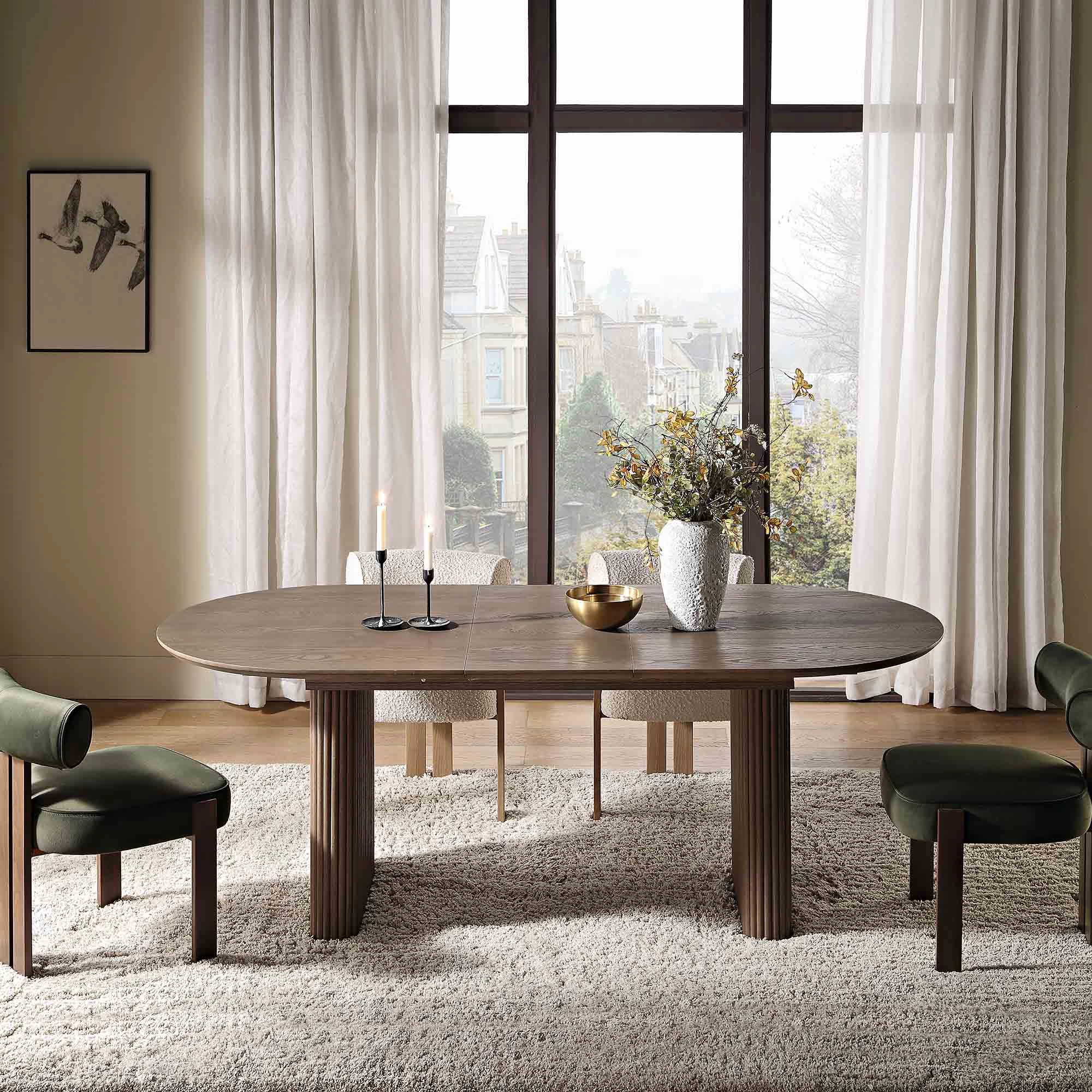 Maru Oval 6-8 Seater Extending Oak Pedestal Dining Table, Silver Oak