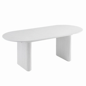 Maru Oval 6-8 Seater Extending Oak Pedestal Dining Table, Washed White