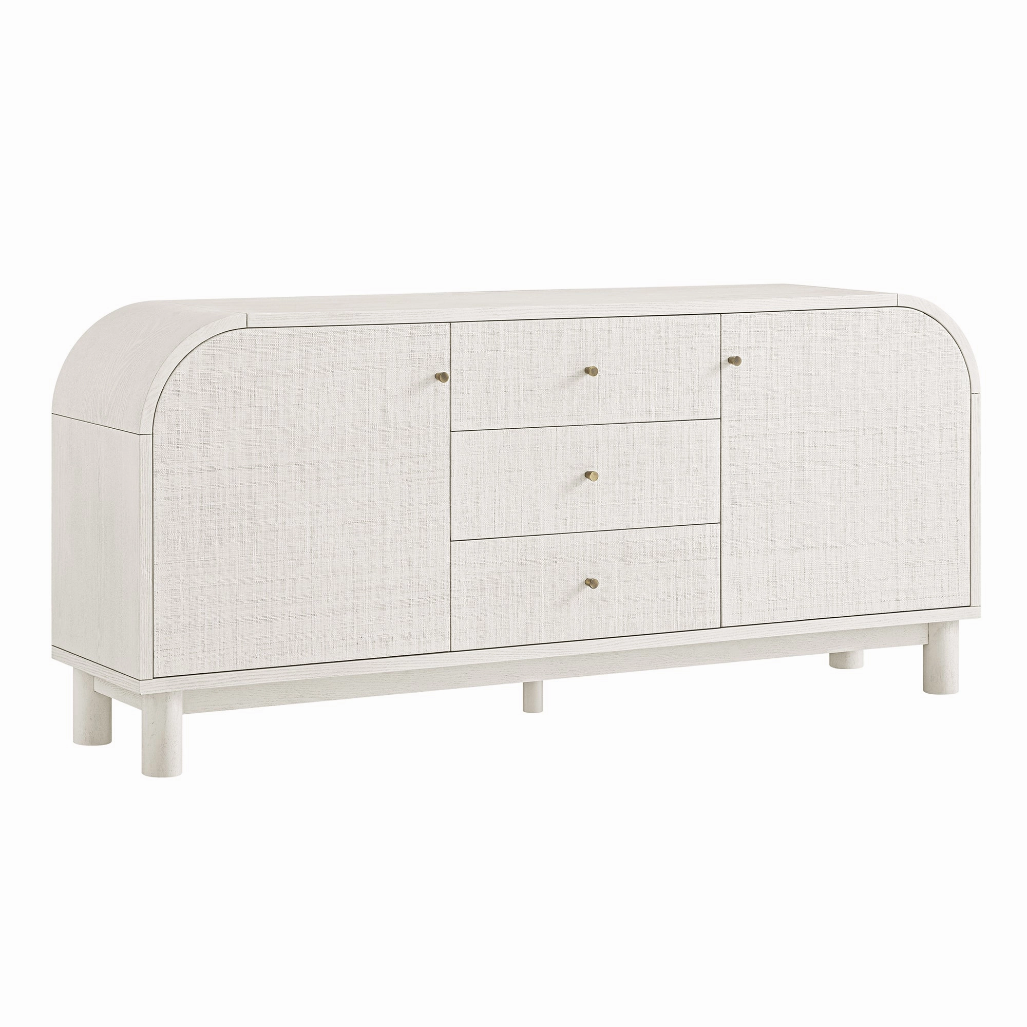Maude Wide 3-Drawer Sideboard, Washed White Ash with Raffia