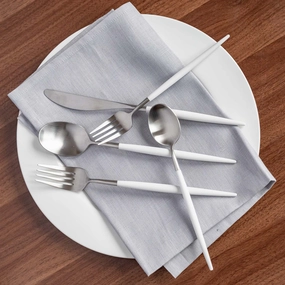 Mazzy Satin White Pom Handle 20 Piece Flatware Set