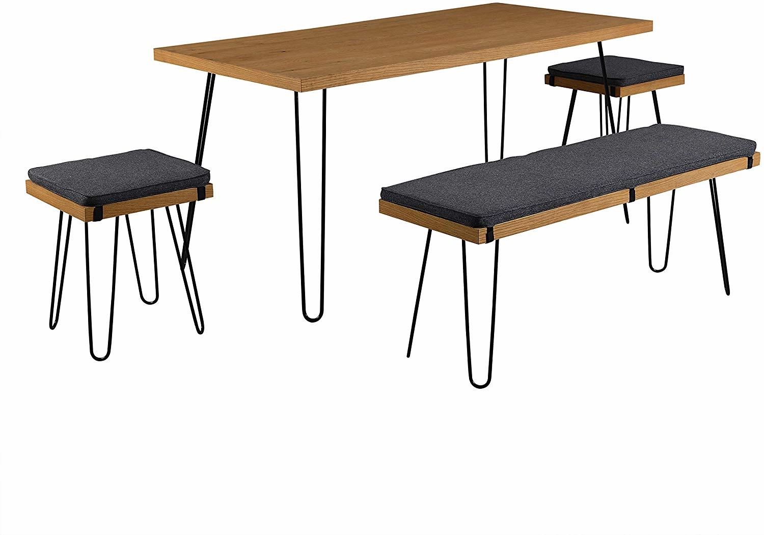 MEILEN Oak Dining Table Set with 2 Stools and 1 Dining Bench